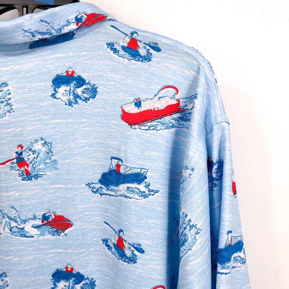 WAGGLE Mens Lake Life Golf Polo Shirt 2XL XXL Blue Print Short Sleeve NWT - Picture 8 of 11